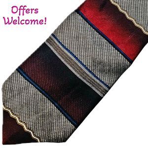 Vintage 1990s Bellini 100%‎ Silk Tie Burgundy Red Gray Blue Striped Necktie NWT